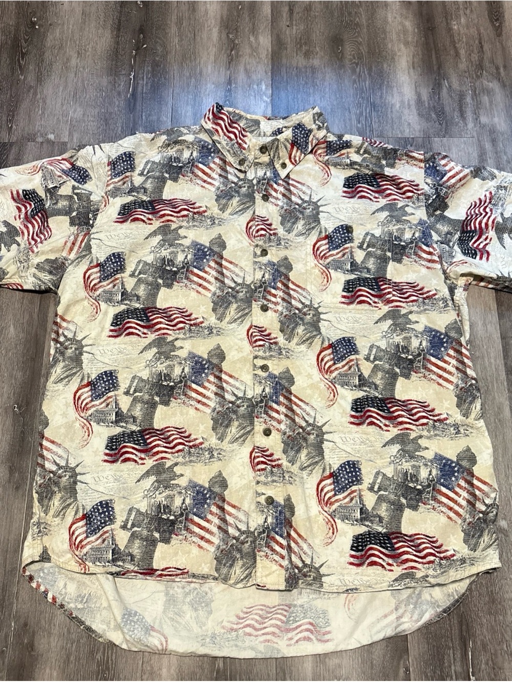 Red Head Co USA Flag Statue of Liberty Short Sleeve Button Shirt Mens Size 2XL